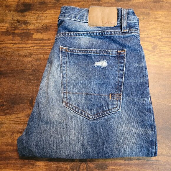 Aeropostale Jeans Mens 32x34 Slim Straight Ripped Medium Light Wash - Picture 3 of 10